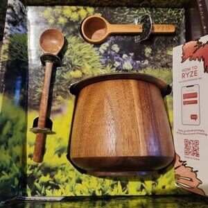 RYZE Organic Mushroom Coffee Wood Canister and spoon set. NEW